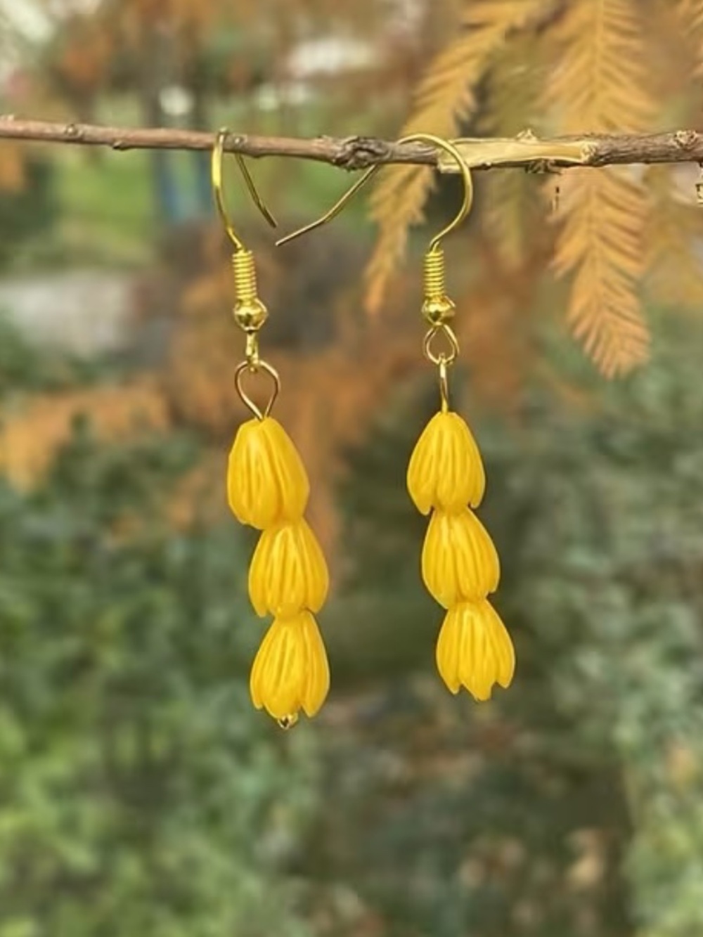 Yellow Floral Drop Earrings Gold